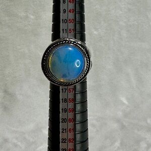 Rainbow Moonstone Statement Ring Silver Tone Size 7 Womens